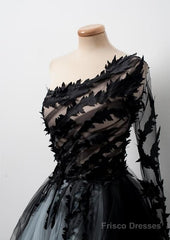 Black One Shoulder Tulle Long Prom Dress Evening Dress