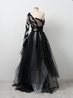 Black One Shoulder Tulle Long Formal Prom Dress Formal Dress