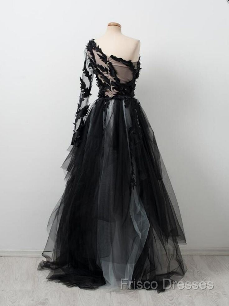 Black One Shoulder Tulle Long Formal Prom Dress Formal Dress