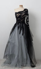 Black One Shoulder Tulle Long Prom Dress Evening Dress