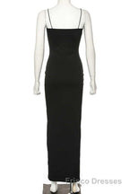 Black Party Dresses, Gorgeous Spaghetti-Straps Mermaid Formal Prom Dresses Long With Split Evening gowns