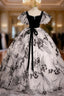 Black Print Velvet Square Quinceanera Dress