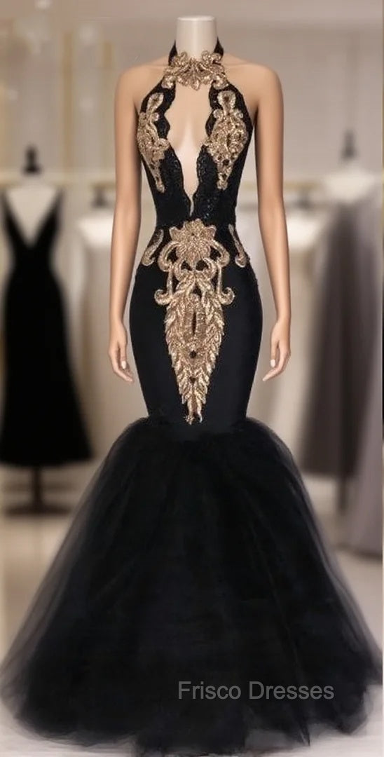 Black Formal Prom Dress Mermaid Halter Tulle Appliques Dubai Saudi Arabic Long Robe De Soiree Formal Prom Gown Evening Dress Main image