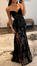 Black Prom Dresses, Sweetheart Lace Mermaid Prom Dress