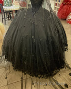 Black Quinceanera Dress with Flowers,Long Sweet 16 Dress