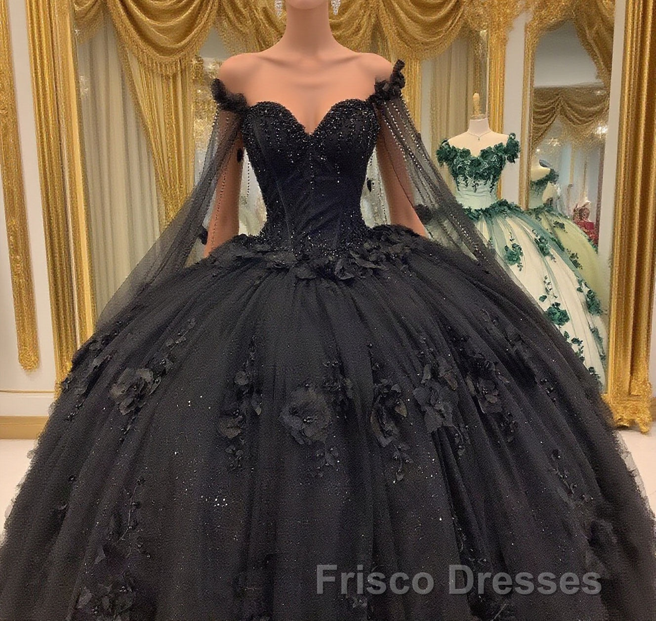Black Quinceanera Dress with Flowers,Long Sweet 16 Dress Main image
