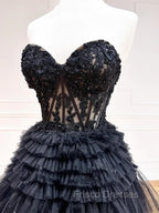 Black Red Purple Lace Formal Prom Dress, Black Red Purple Lace Formal Evening Dress