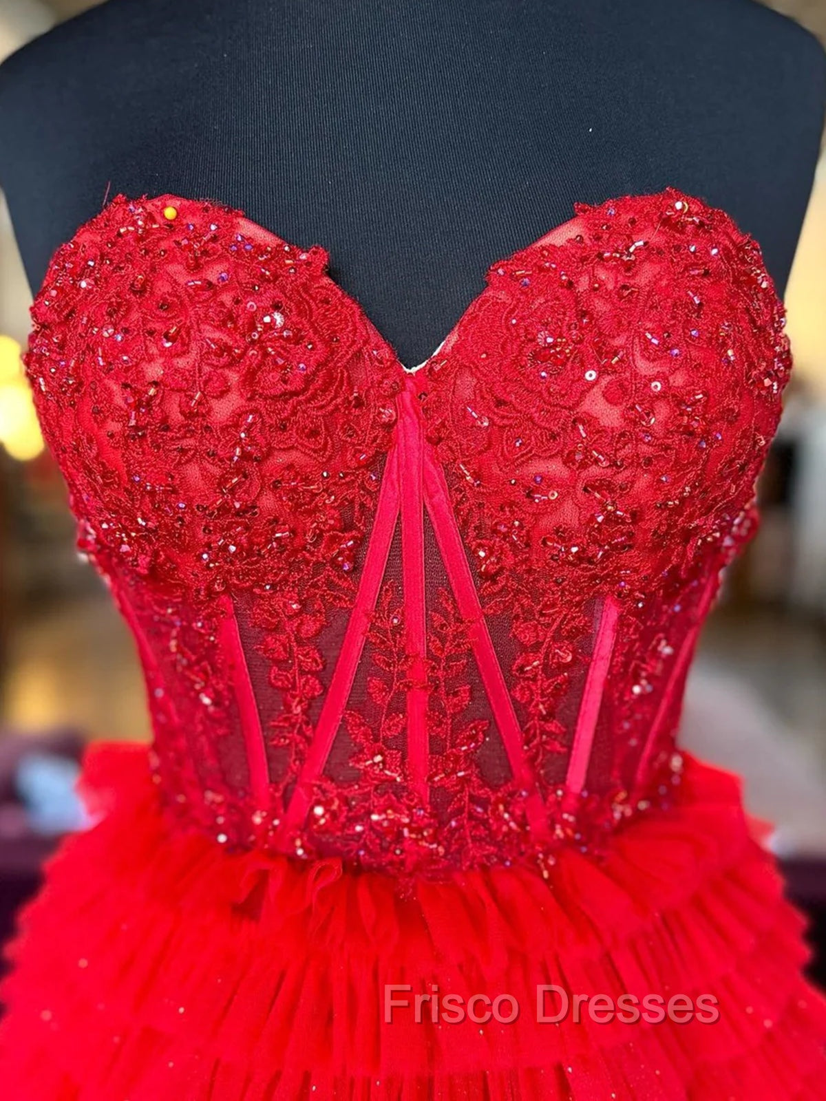 Black Red Purple Lace Formal Prom Dress, Black Red Purple Lace Formal Evening Dress