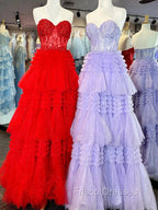 Black Red Purple Lace Formal Prom Dress, Black Red Purple Lace Formal Evening Dress