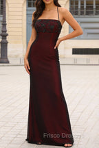 Black Red Spaghetti Straps Mermaid Maxi Dress with Beading