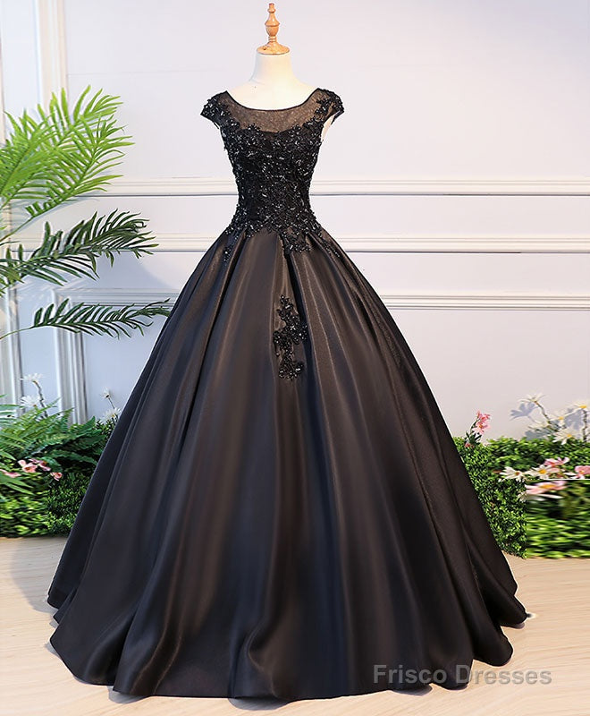 Black Round Neck Lace Long Prom Dress, Black Evening Dress Secondary image