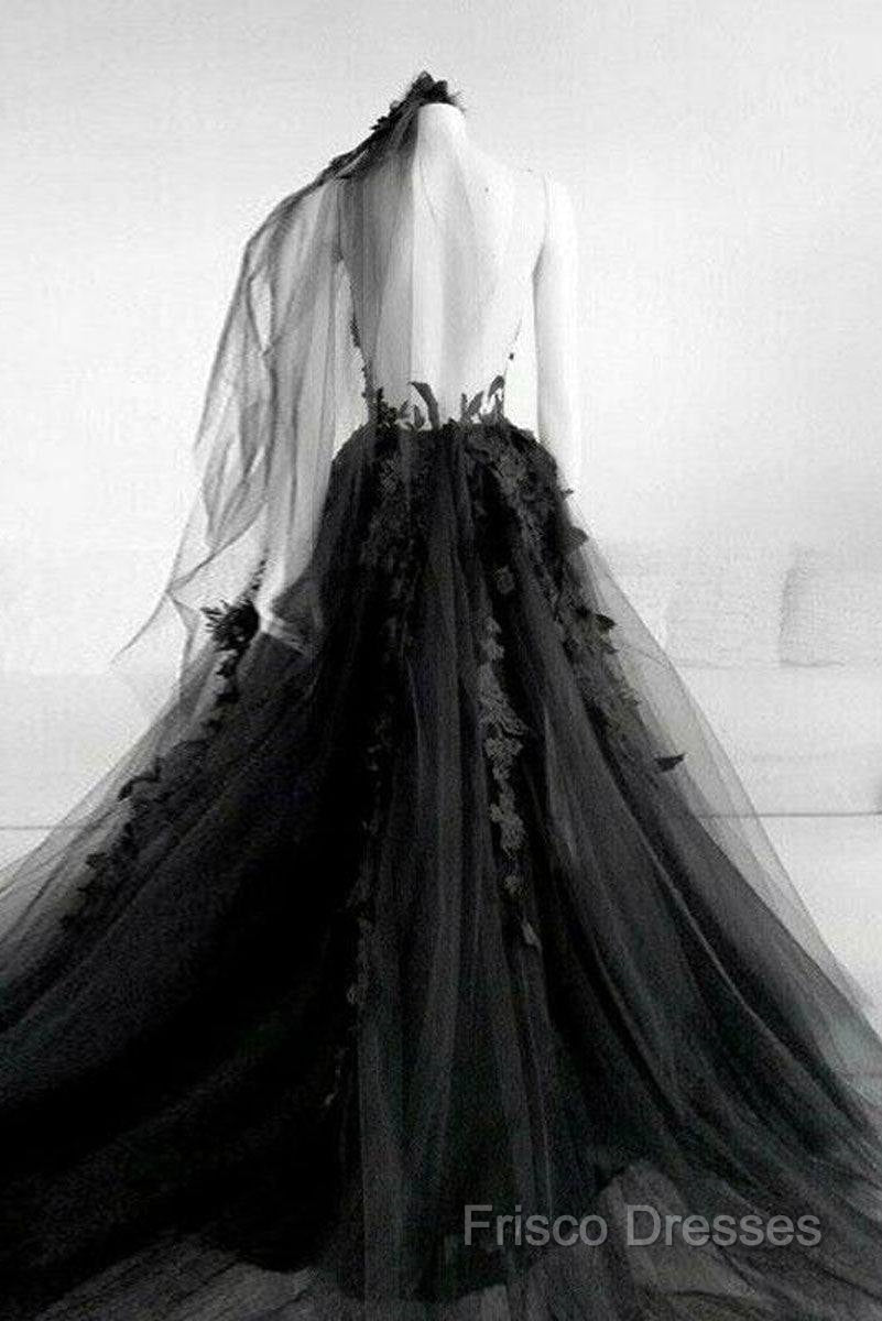 Black Round Neck Tulle Lace Long Formal Prom Dress Black Tulle Formal Dress Secondary image