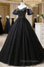 Black Satin and Tulle Ball Gown Off Shoulder Evening Dress Party Gown, Black Long Formal Dress