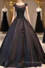 Black Satin Long Party Dress Evening Gown A Line Floor Length Formal Prom Dress Elegant