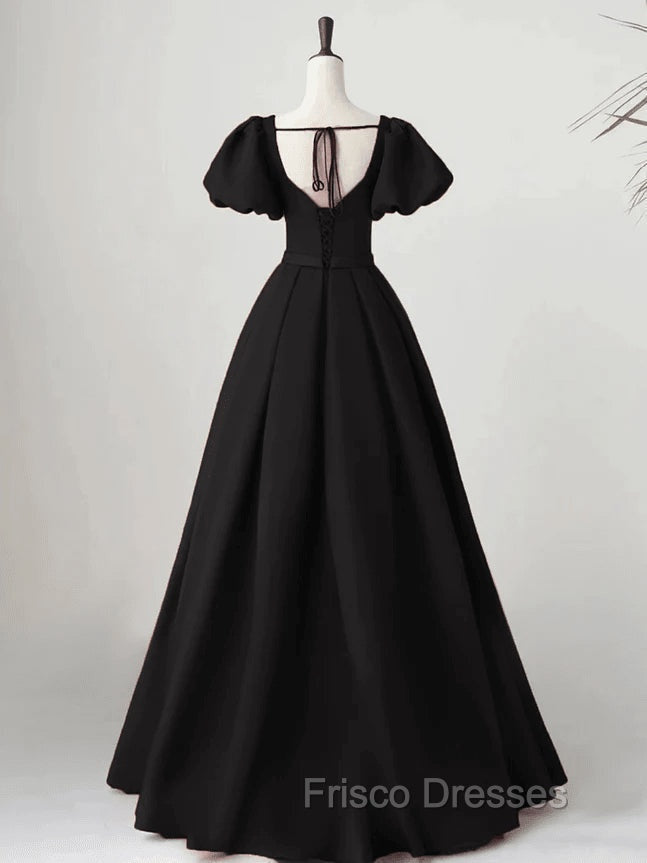 Black Satin Long Party Dress Formal Prom Dress A-line Black Formal Dress Formal Prom Dress shops Secondary image