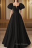 Black Satin Long Party Dress Formal Prom Dress A-line Black Formal Dress Formal Prom Dress shops