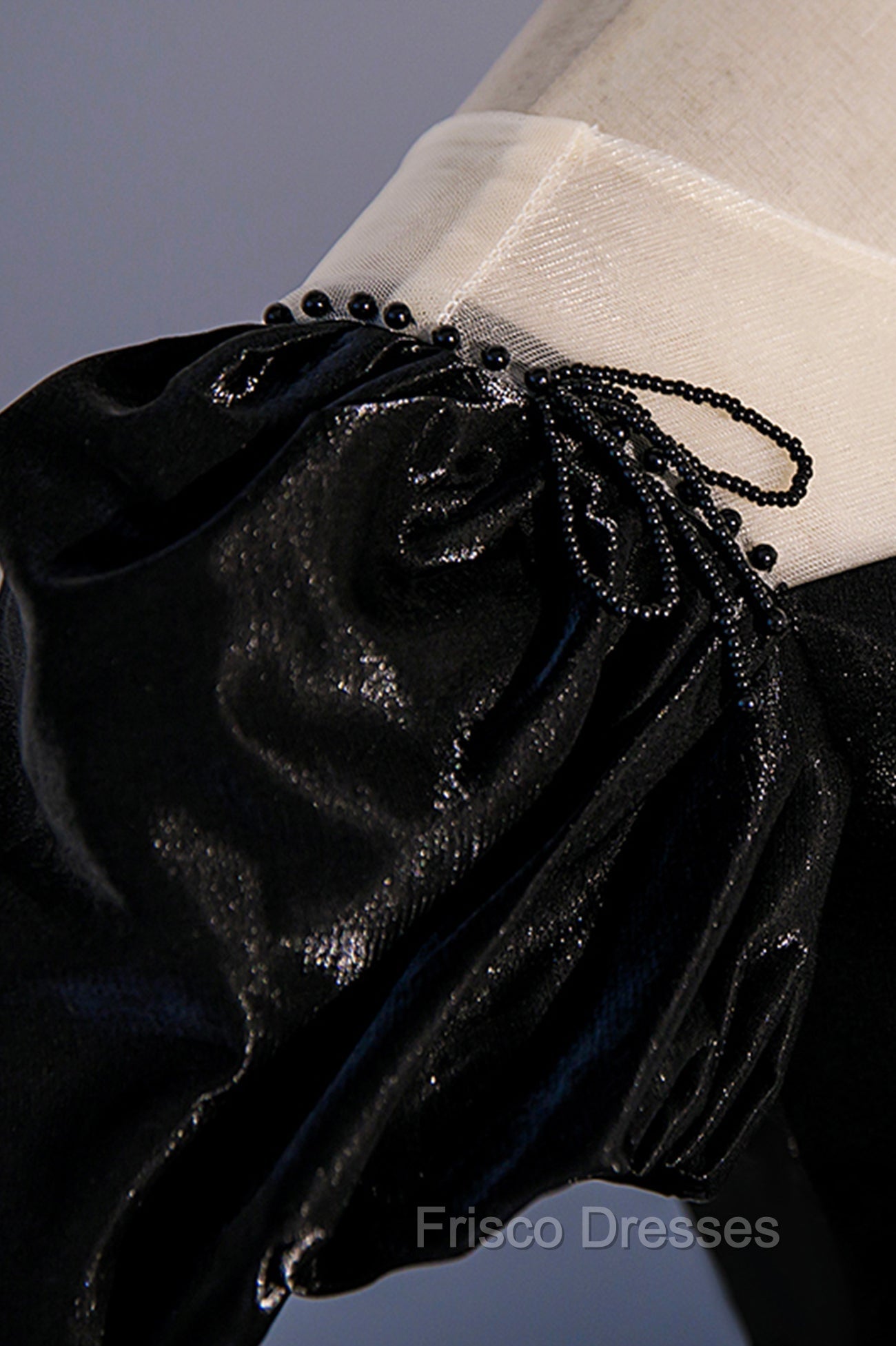 Black Satin Long Formal Prom Dress, Black A-Line Short Sleeve Evening Dress