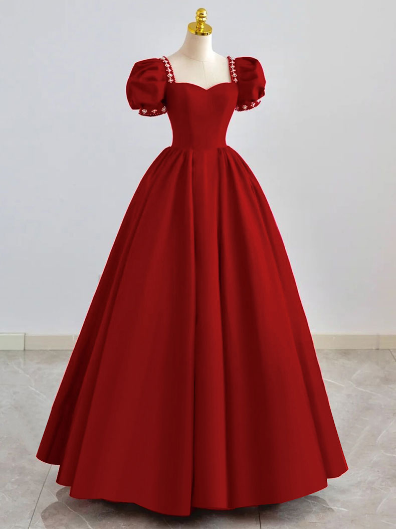 Black Satin Long Prom Dress, Black Evening Dress