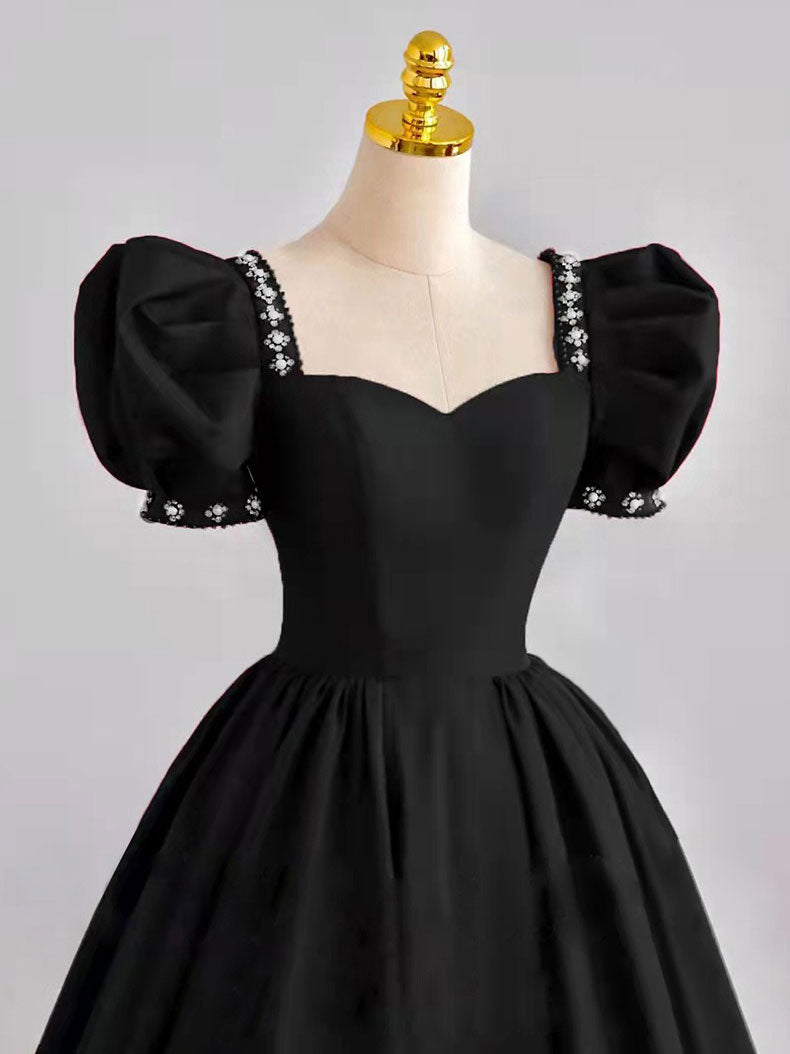Black Satin Long Prom Dress, Black Evening Dress