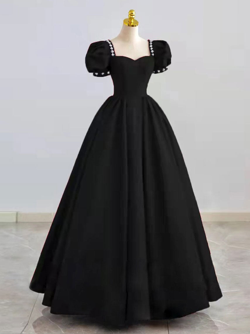 Black Satin Long Prom Dress, Black Evening Dress Main image