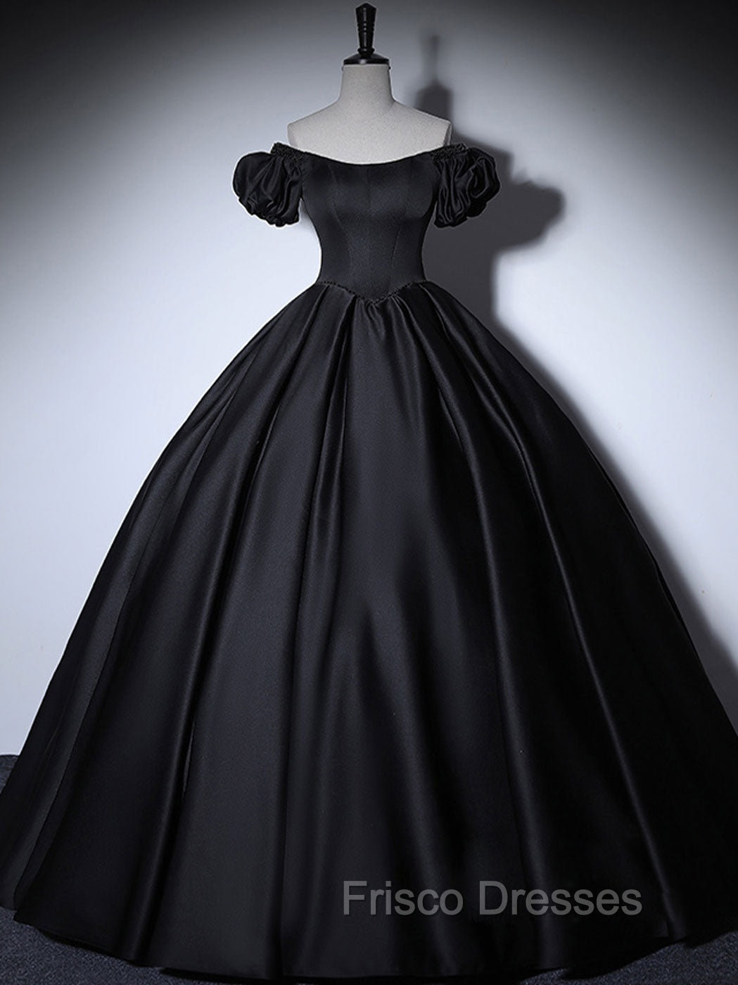 Black Satin Long Formal Prom Dress, Black Long Formal Sweet 16 Dress Main image