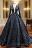Black Satin Long Sleeve Sequins Formal Prom Dress