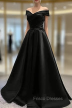 Black Satin Off Shoulder Long Simple Evening Dress Formal Dress, Black Party Dress