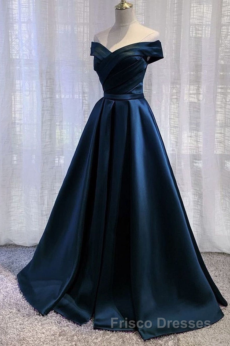 Black Satin Off Shoulder Long Simple Evening Dress Formal Prom Dress,Stunning Party Gown