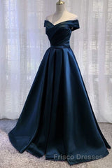 Black Satin Off Shoulder Long Simple Evening Dress Formal Prom Dress,Stunning Party Gown