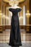 Black Satin Off the Shoulder Pleats Formal Prom Dress