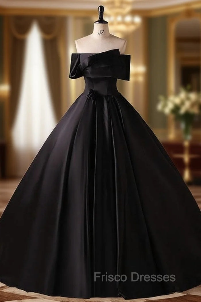Black Satin Off the Shoulder Quinceanera Dress Main image