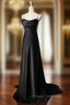 Black Satin Spaghetti Straps Pleats Formal Prom Dress