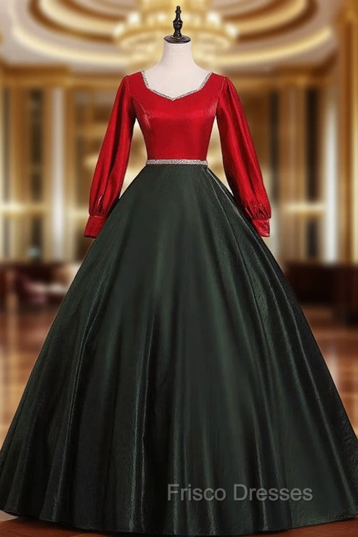 Black Satin Square Long Sleeve Quinceanera Dress Main image