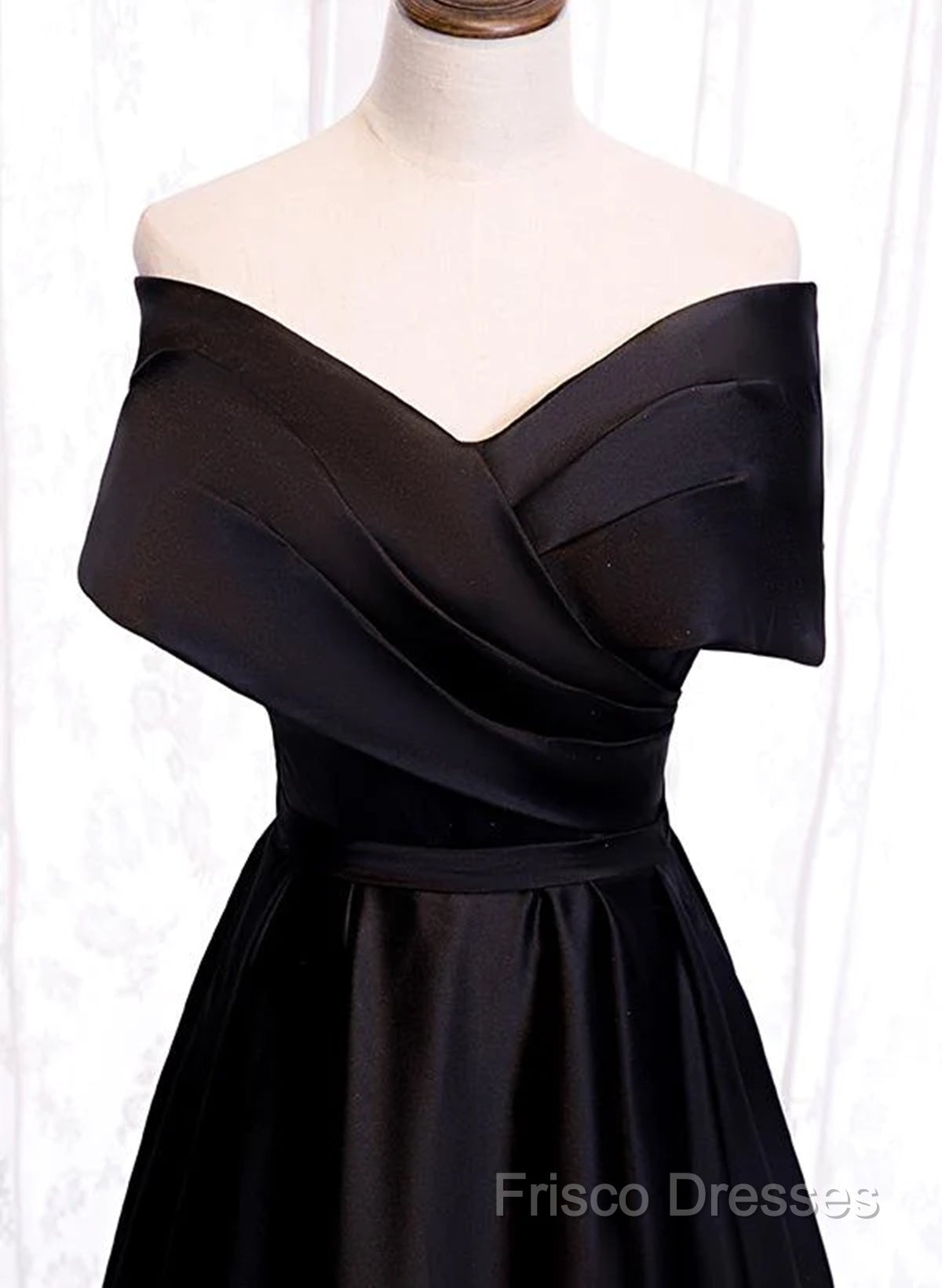 Black Satin Sweetheart Off Shoulder Party Dress, Black A-Line Long Formal Dress
