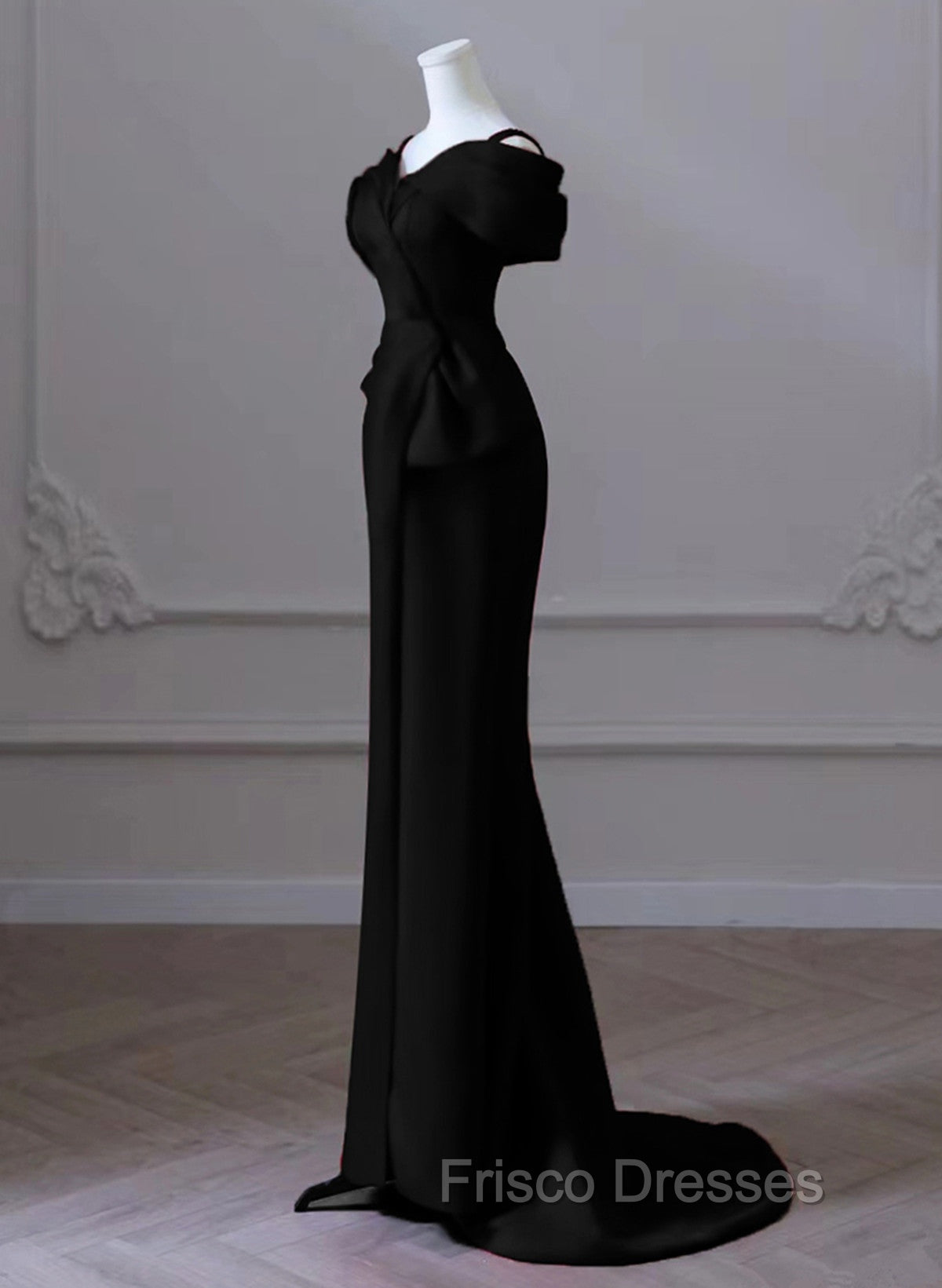 Black Satin Sweetheart Straps Long Formal Dress, Black Long Formal Prom Dress