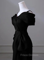 Black Satin Sweetheart Straps Long Formal Dress, Black Long Formal Prom Dress
