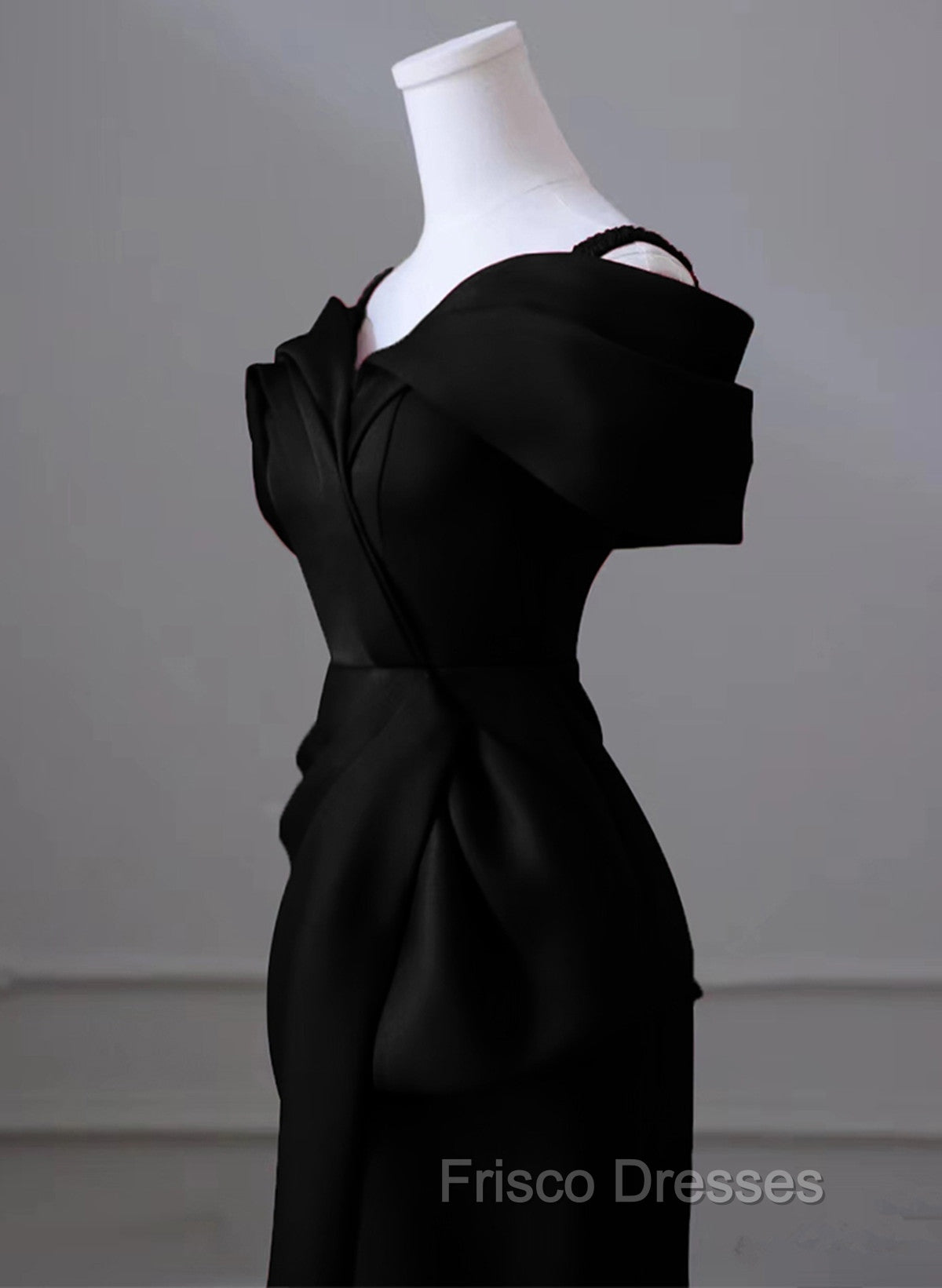 Black Satin Sweetheart Straps Long Formal Dress, Black Long Formal Prom Dress