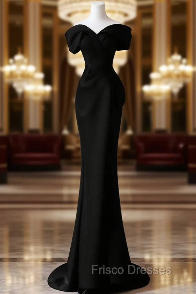 Black Satin Sweetheart Straps Long Formal Dress, Black Long Formal Prom Dress Main image