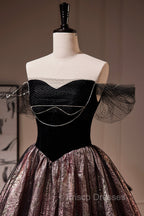 Black Satin Tulle Long Formal Prom Dress, A-Line Off Shoulder Evening Dress Formal Dress