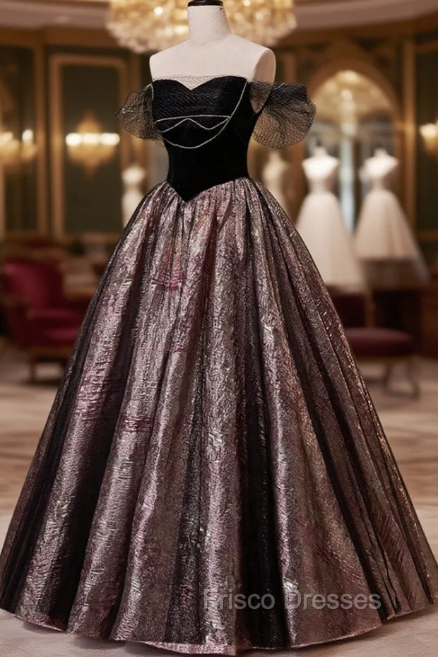 Black Satin Tulle Long Formal Prom Dress, A-Line Off Shoulder Evening Dress Formal Dress