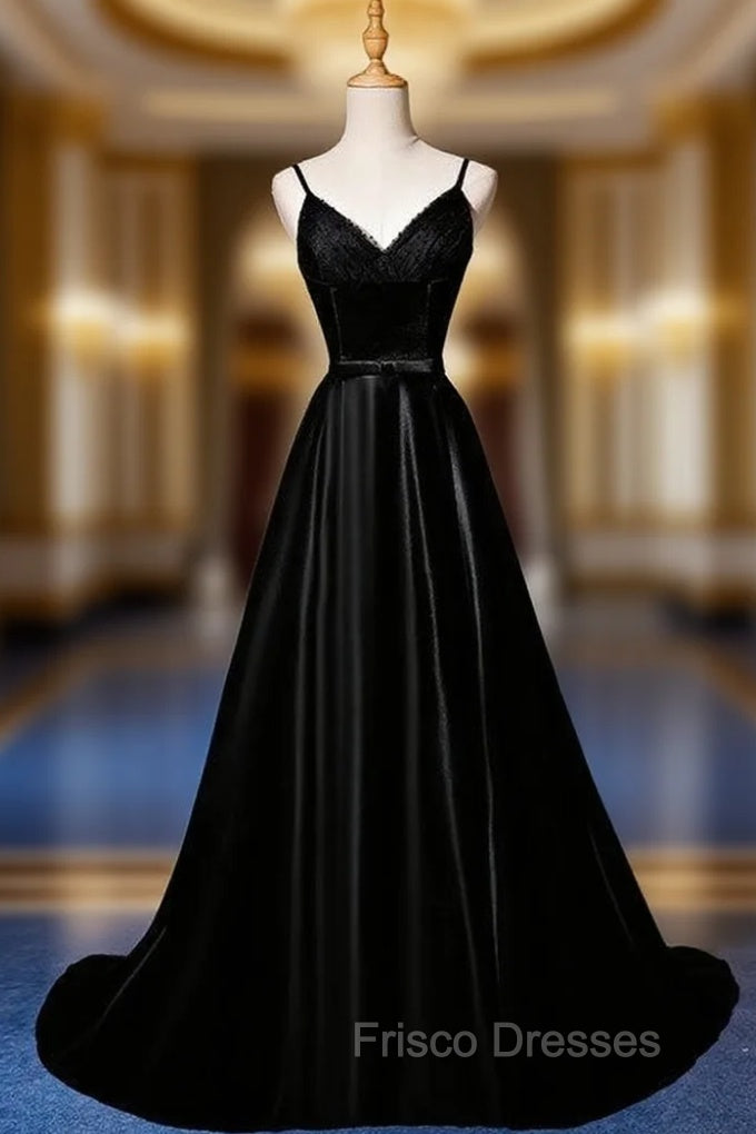 Black Satin Tulle Spaghetti Straps Formal Prom Dress Main image