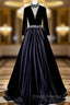 Black Satin Velvet Long Sleeve Crystal Formal Prom Dress
