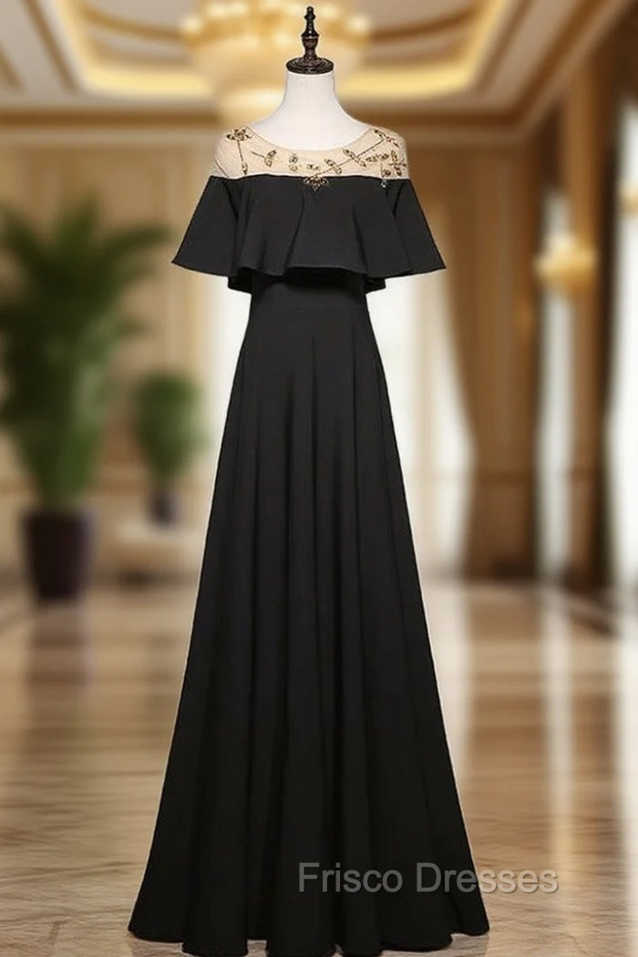 Black Scoop Neck Beading Formal Prom Dress