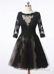 Black Scoop Neck Homecoming Dress Half Sleeves Knee Length