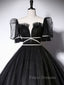 Black Scoop Neckline Long Formal Prom Dress, Shiny Tulle Black Evening Dress