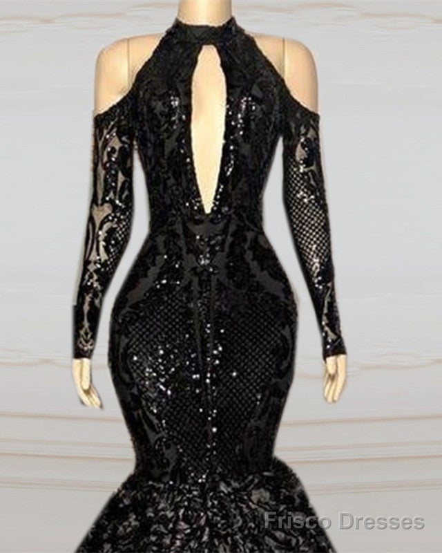 Black Sequin Prom Dresses Cold Sleeves Secondary image