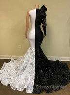 Black Sequin Trumpet Mermaid Long Sleeve Formal Prom Dress