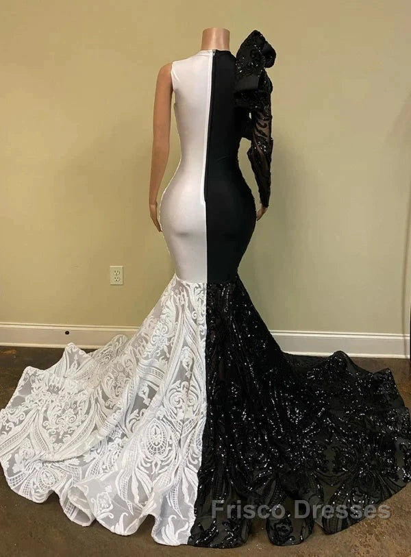Black Sequin Trumpet Mermaid Long Sleeve Formal Prom Dress
