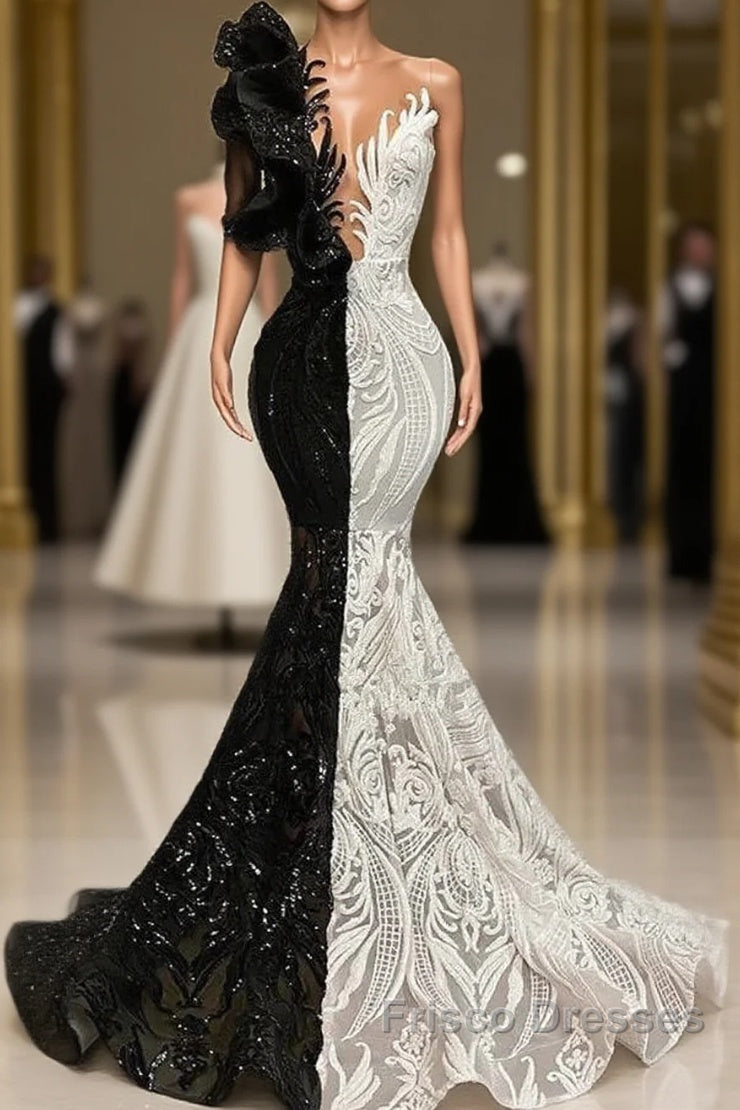 Black Sequin Trumpet Mermaid Long Sleeve Formal Prom Dress Main image