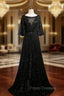 Black Sequins Bell Sleeve Formal Prom Dress